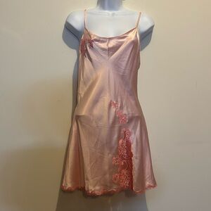 VTG Victoria Secret Pink Silk Slip Dress with Lace Accents size L